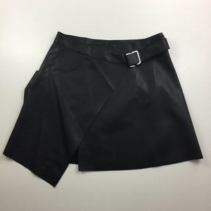 THE BON Leather Belted Faux Pocket Wrap Skirt